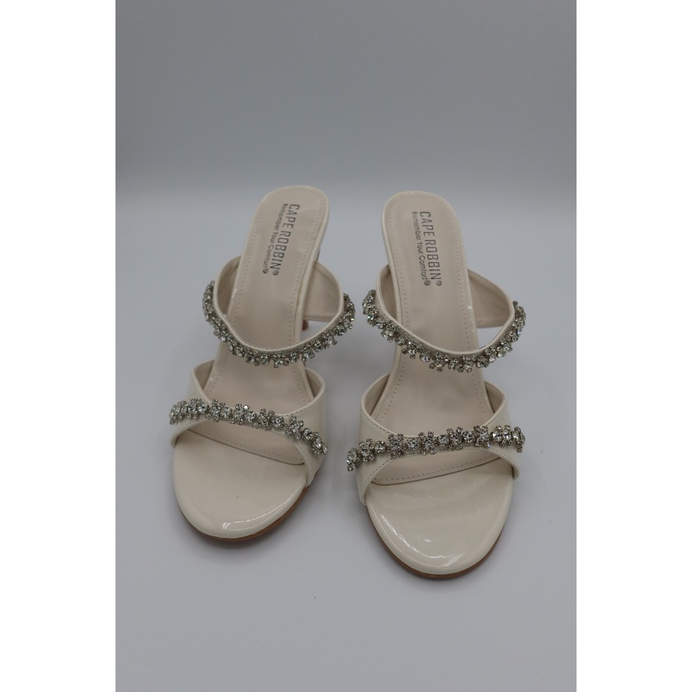 Ivory Rhinestone Strappy Stiletto Heels Womens Bridal Sandals size 9